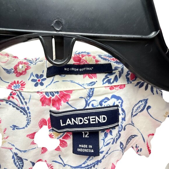 Lands' End Women's Floral Cotton Button Down Shirt Size 12 Casual Holidays - Picture 2 of 9